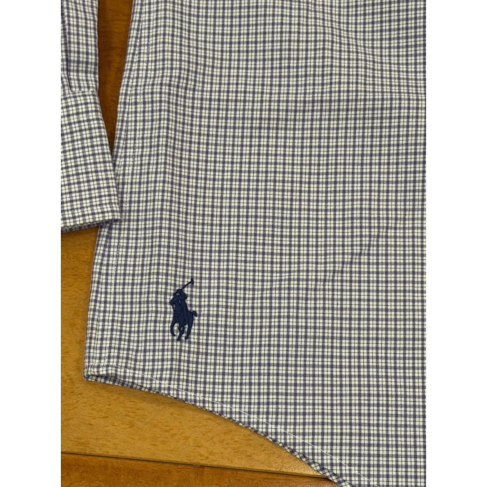 NWT Polo Ralph Lauren Button Down Mens Purple Navy Micro Check Classic Fit L